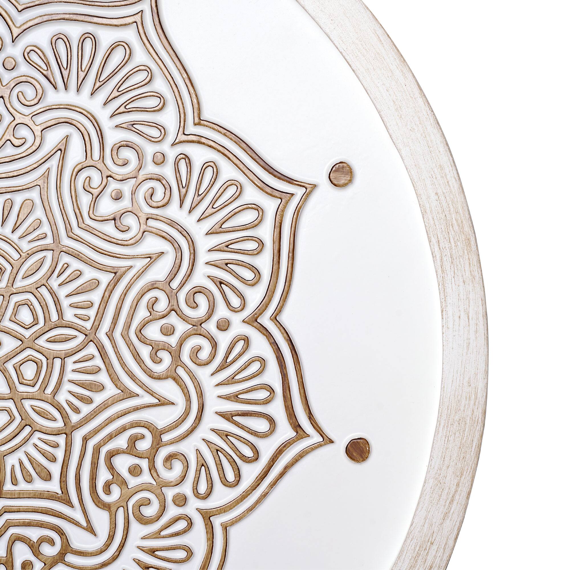 American Art Décor™ 17" White and Brown Boho Farmhouse Wood Framed Wall Medallion